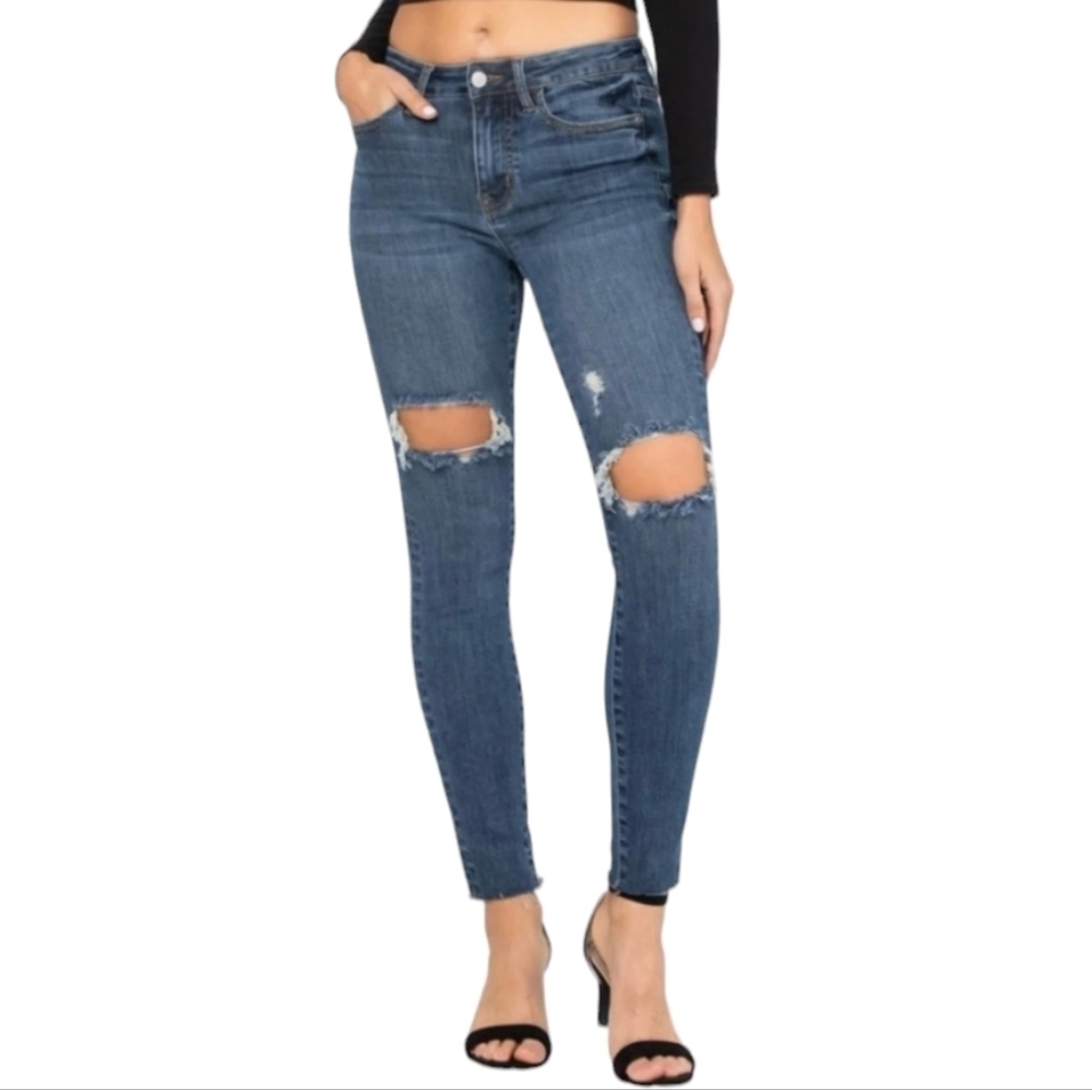 Judy Blue Mid-rise Skinny Fit Jeans Destroyed Stretch Denim Size 13 / 31